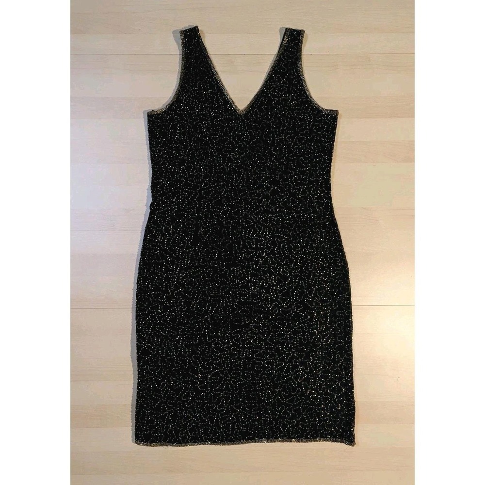 Vintage JMD New York Dress S Black Beaded V Neck Cocktail Evening‎ New Years Eve